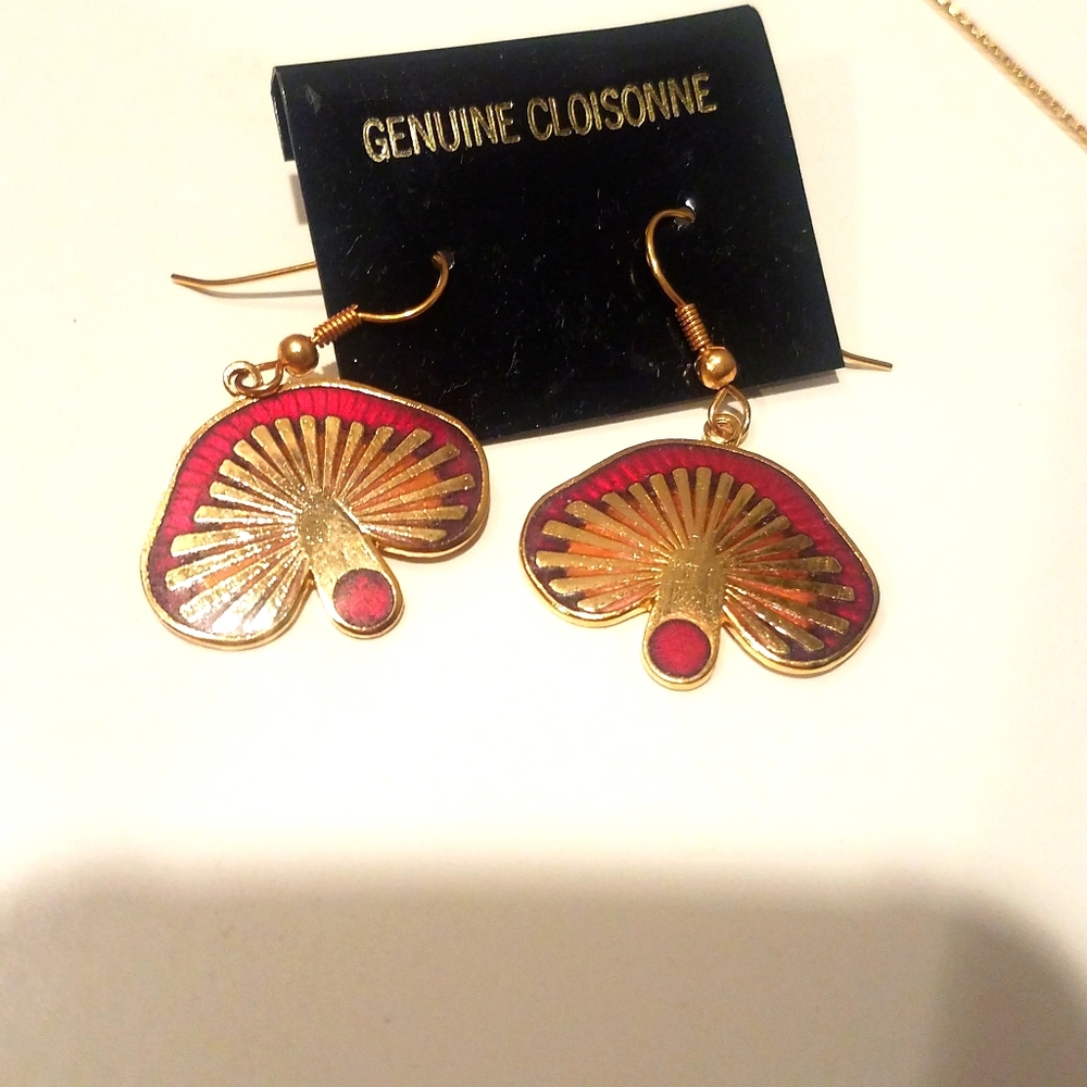 Brad new genuine cloisonné earrings Mushroom Motif